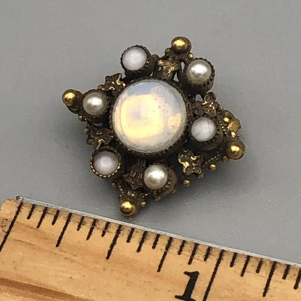 Original by Robert Brooch Faux Pearl Moonstone Sputnic Atomic 1960s
